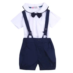Chemise à manches courtes pour nouveau né, 2 pièces, en coton, à boutonnage simple, blanc, bleu 