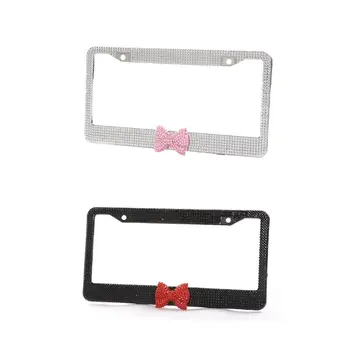 

2 Pcs Bow Tie Bling Diamond Crystal License Plate Frame Acrylic Support G6KC
