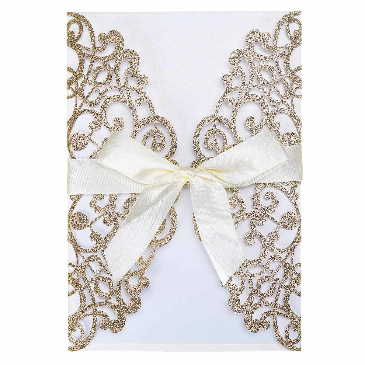  10pcs Design Wedding Invitations Flower Pattern Laser Cut Lace West Cowboy Customize Invitation Car - 4000460799855
