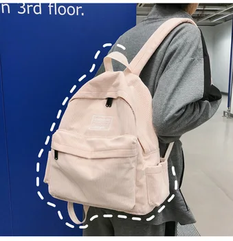 

Summer early autumn style simple solid color Corduroy backpack for college students mini backpack