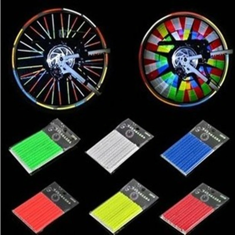 12Pcs Bicycle Lights Wheel Rim Spoke Clip Tube Safety Warning Light Cycling Bike Strip Reflective Reflector Accessories | Спорт и