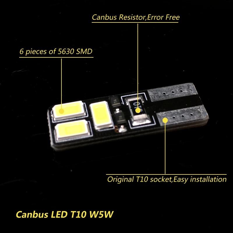 W5W светодиодный T10 Canbus 5630 6smd световой сигнал поворота Лицензия подстилка в багажник габаритные огни автомобиля 168 194 Лампа Белый 12 в 6000 К