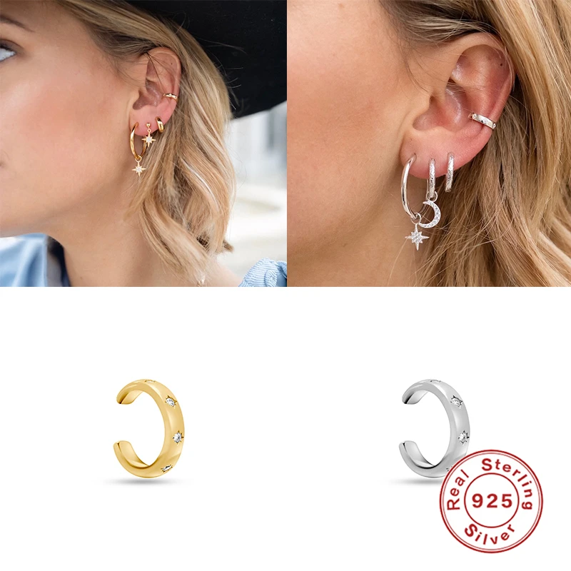 

1PC Trendy 925 Sterling Silver Ear Cuff Simple Style Double Line Earrings For Women Fine Jewelry Cartilage Earcuff pendientes W4