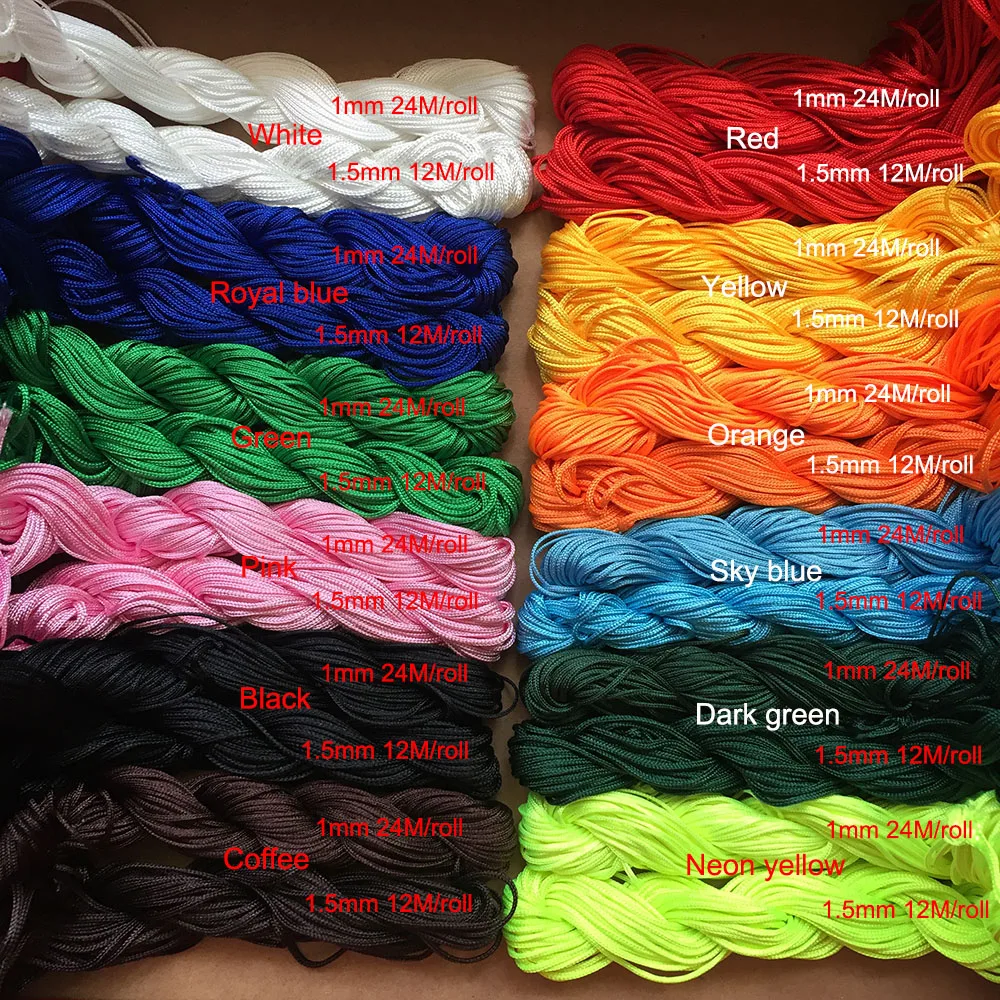 

24 Meters 1mm/12Meters 1.5mm Nylon Macrame Cord Braided DIY Beading Craft String Thread Wire For Bracelet Jewelry Making