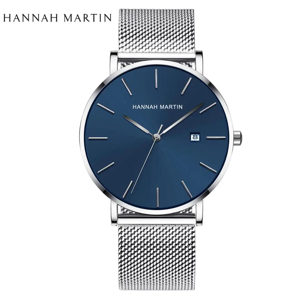 Японские кварцевые мужские часы, простой дизайн, Оригинальные Классические мужские часы с календарем, модные водонепроницаемые темно-синие наручные часы для отдыха - Цвет: HM-151Y