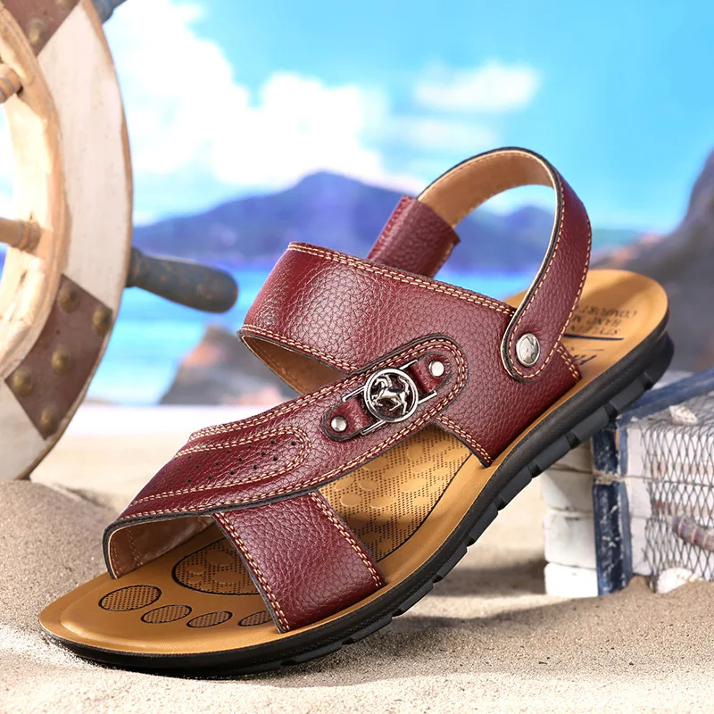 

Men Shoes 2019 New Style Summer Metal Buckle Genuine Leather Casual First Layer of Leather Cowhide Sandals Leathe