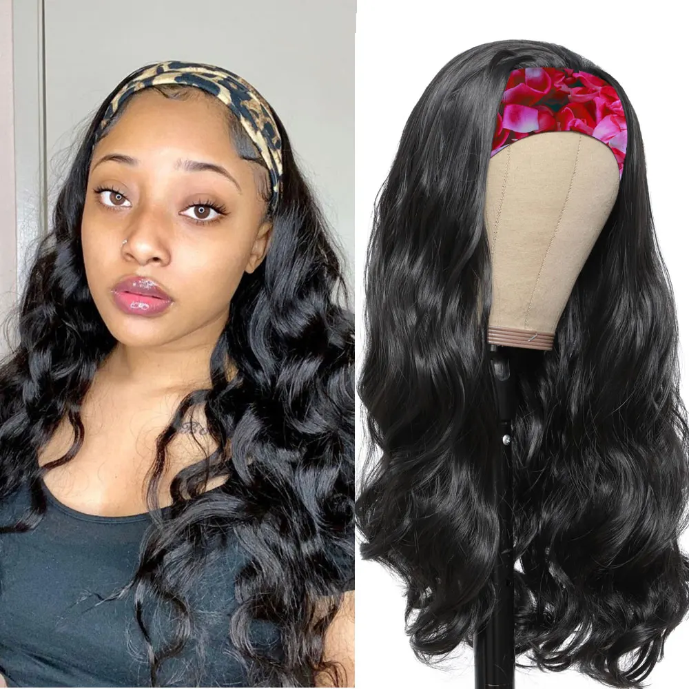 Long Body Wave Headband Wigs For Black Women Full Machine Natural Color Heat Resistant Synthetic Hair Easy To Wear Wig | Шиньоны и