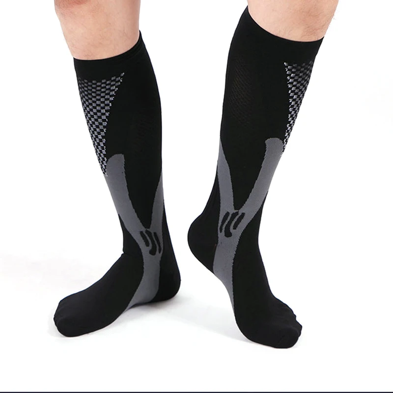 Black Sports Elastic Socks Breathable Comfortable Outdoor Compression Cycling Climbing Skiing Running Non-Slip Equipments Long Socks - Color: Black
