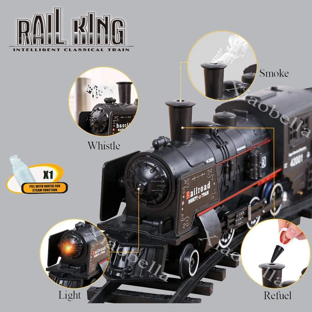 B/O Railway Classical Freight Train Set Passenger Water Steam Locomotive Playset with Smoke Simulation Model Electric Train Toys steam powered train model 1 22 copper material train model toy steam powered locomotive head toy
