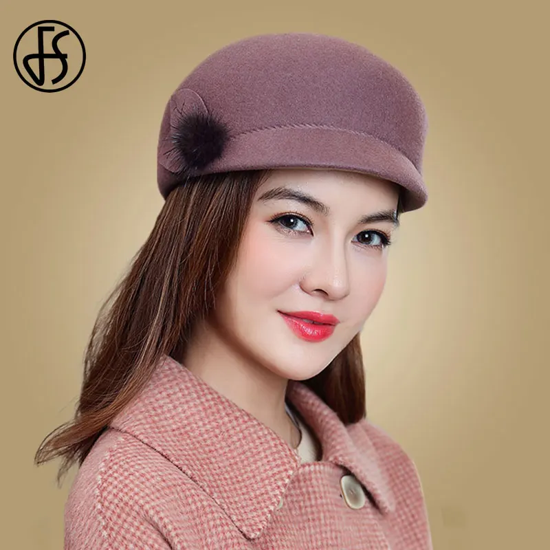 Purple Pink Hat FS шерсть фетровая шляпа для женщин осень зима фетровая черная фетровая шляпа с широкими полями Формальные шляпы церковный котелок Клош шляпа женская - Цвет: Purple Pink Hat