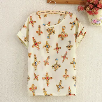 

Summer Fashion Print Blouse Ladies O-Neck Tee Tops Female Women's Short Sleeve Shirt Feather Blusas Love Color Plus Size Shirts