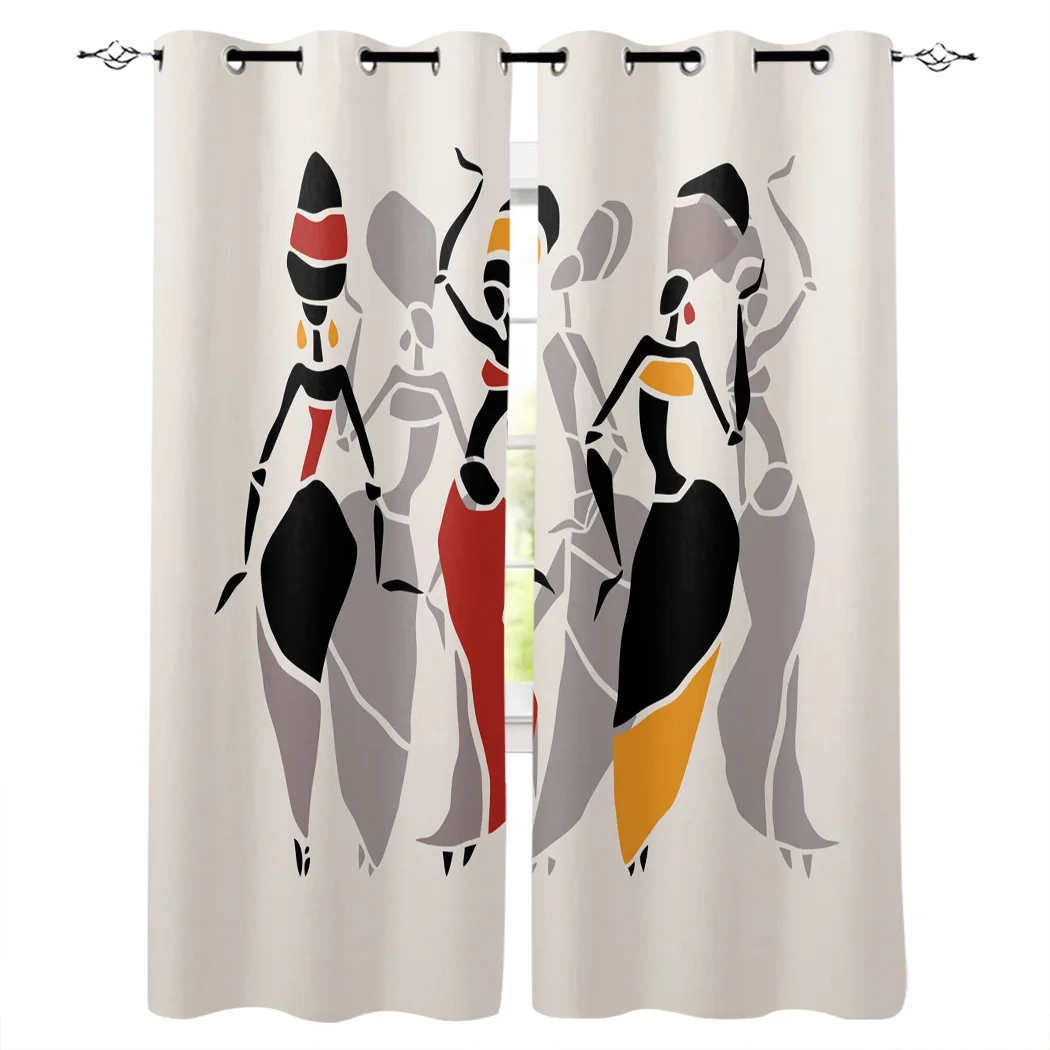 

Woman Dancing Exotic Lines Plates Stitching Silhouette Curtains Living Room Curtains Kitchen Indoor Window High Blackout Curtain