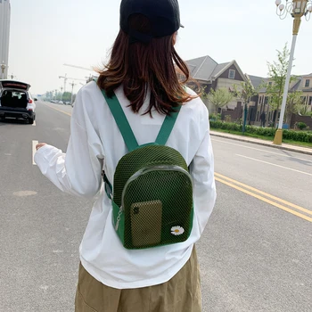 

Women Flower Backpack Student School Rucksack Nylon Mesh Hollow Shoulder Bags for Children Outdoor School Accessories