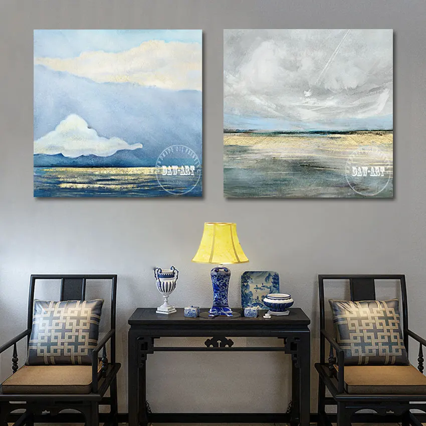 

Modern Clouds Above Wall art Landscape Picture Abstract 2PCS Canvas Handmade Oil Painting Frameless European Style Decoration