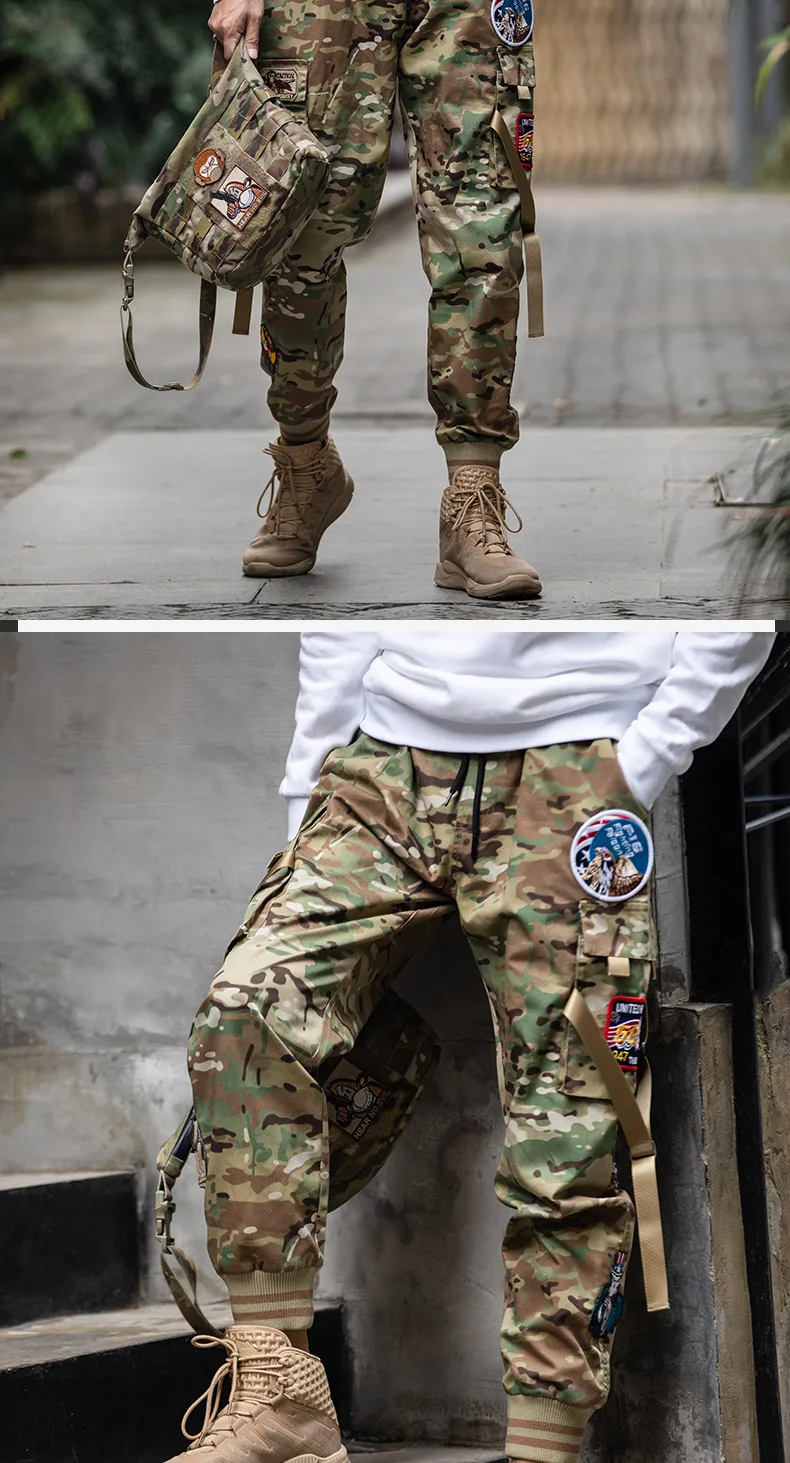 Men Beam Mouth Pants Elastic Trousers Autumn Military Camouflage Trousers Jogger And Leisure Training tactical overalls