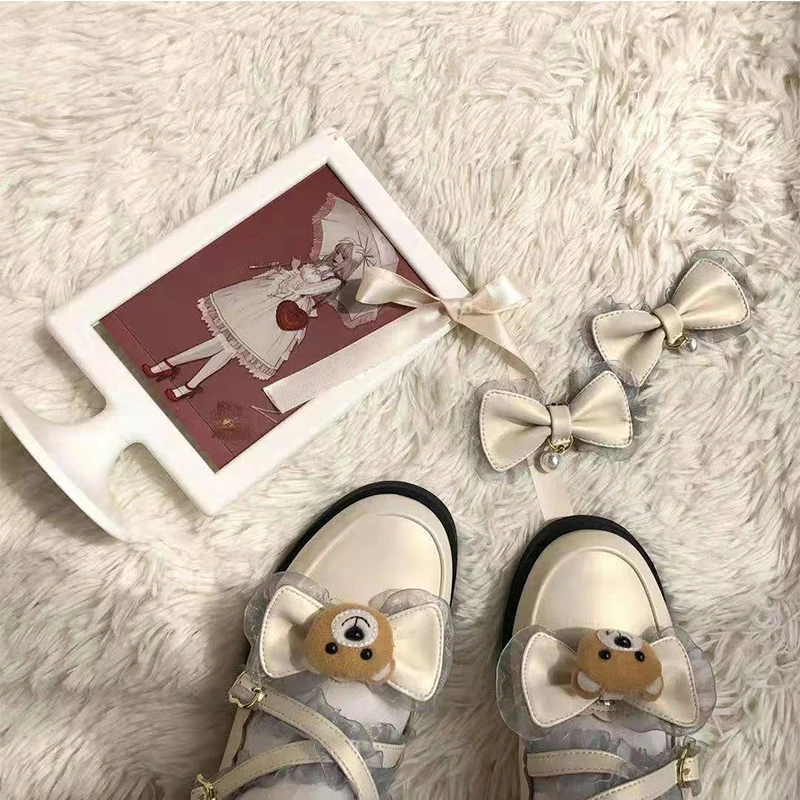 Японский kawaii для девочек; милые туфли в стиле «Лолита» в винтажном стиле; круглый носок; удобная женская обувь милый кружевной бант с перекрестными ремешками обувь kawaii