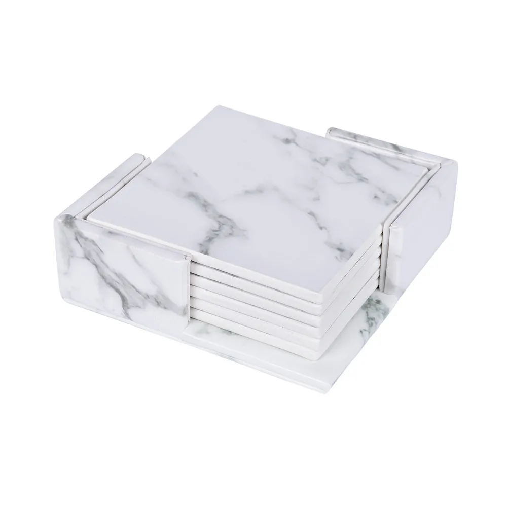 6 шт. креативный PU кожаный мраморный коврик для напитков кофейная чашка чайные подставки подстилки-салфетки под тарелку стол черный белый шик украшения