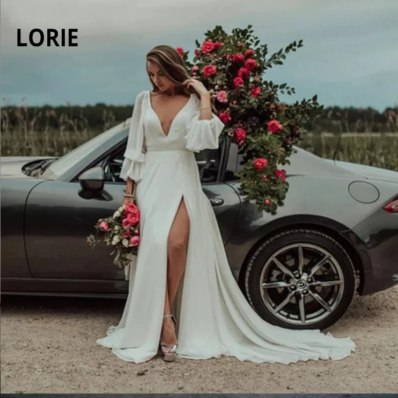 LORIE Beach свадебное платье бохо мягкий шифон для невесты принцессы с разрезом