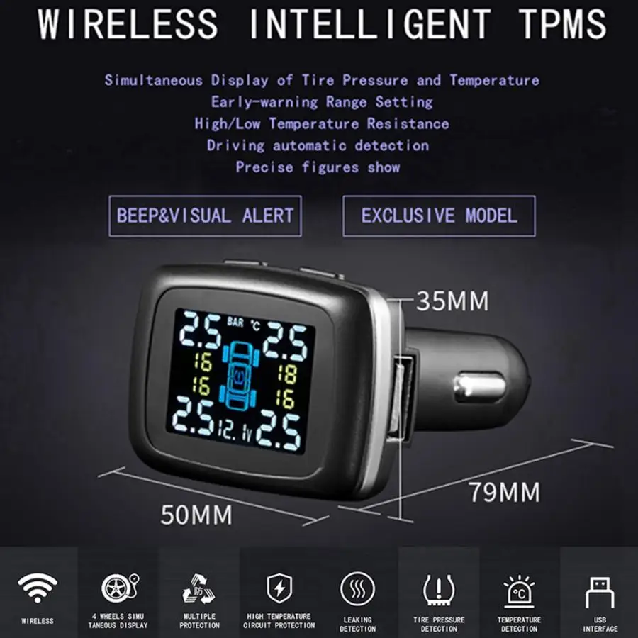 Автомобильный Интеллектуальный TPMS прикуриватель шин Система контроля давления в шинах с 4 внутренними датчиками авто аксессуары