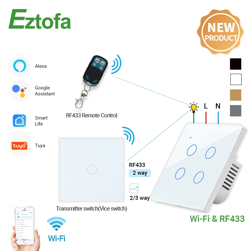 Переключатель света RF433 Wi-Fi управление через приложение работает с Alexa Google Home 2/3 |