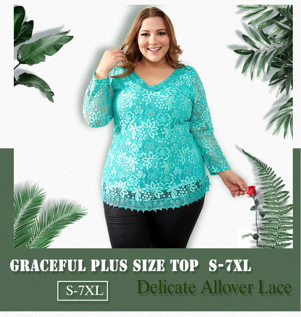 2020 Womens Plus Size Big Yards Tops Femme Elegant Floral Lace T Shirt Women Elastic Tee Shirts 6XL 7XL 8XL H009