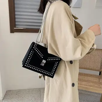 

Hot Sale Handbags Fashion PU Leather Crossbody Handbag Women Rivet Chain Shoulder Messenger Bags Leisure Daily Shopping