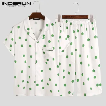 

Polka Dot Printed Men Pajamas Sets Short Sleeve Sleepwear Summer Homewear Shorts Cozy Leisure Men Nightwear Sets S-5XL INCERUN 7