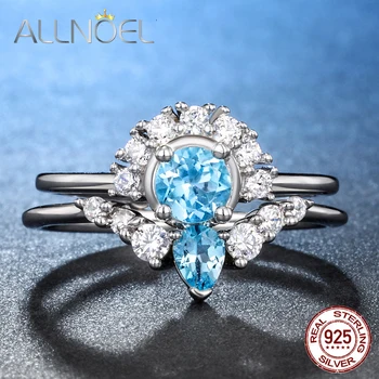 

ALLNOEL 925 Sterling Silver Stacking Rings Set Natural Topaz Rose Quartz Gemstone Fine Jewelry Designer Original Gold S925 Ring
