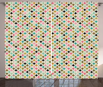 

Geometric Window Curtains White Backdrop Image of Diamond Colorful Crystal Like Triangle Shapes Art Image Living Room Bedroom