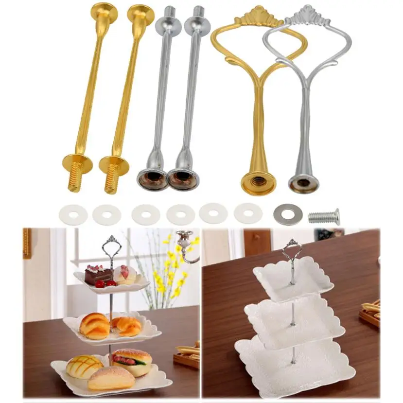 

1 SET Crown 3 Tier Cake Cupcake Plate Stand Handle Hardware Fitting Holder DIY Cakes Plated Shelf Pole 3 Layers #B5