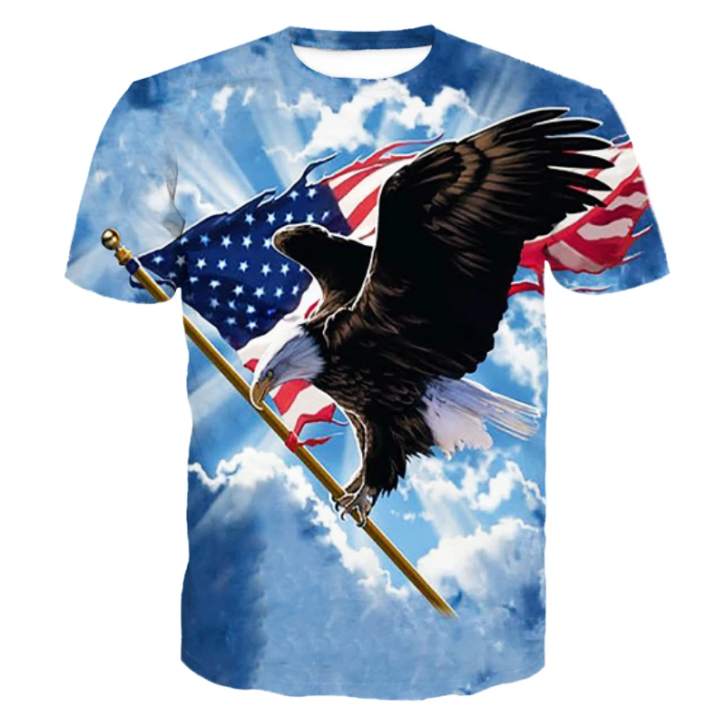 Camiseta De Manga Corta Con Cuello Redondo Y Estampado De Bandera Estadounidense, Informal, Holgada, 100 % Algodón, Para Hombre | En Línea