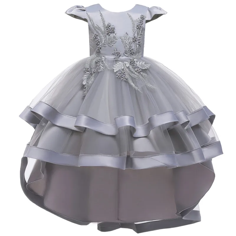 Длинные платья для выпускного бала с цветочным рисунком и большим бантом, платья для девочек-подростков возрастом от 3 до 14 лет, Детская праздничная одежда детское вечернее торжественное платье для свадьбы - Цвет: gray
