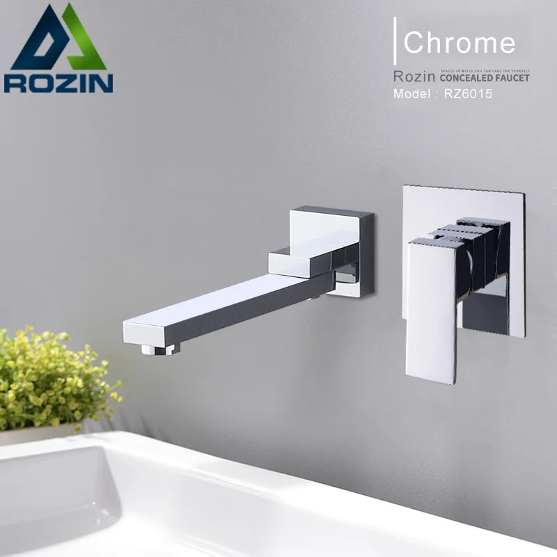 

Chrome Rotate Spout Basin Faucet Wall Mounted Bathroom Mixer Tap Single Handle Concealed Install Washing Crane Tap