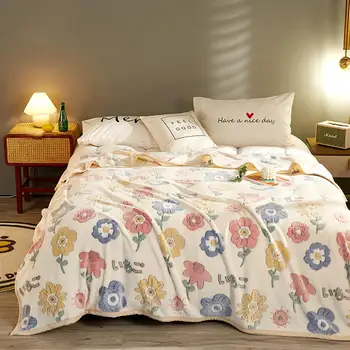 

Yaapeet 1pc Floral Printed Baby Blanket Polyester Cartoon Air Conditioning Blanket Korean Fruit Printed Bed Cover for Bedroom