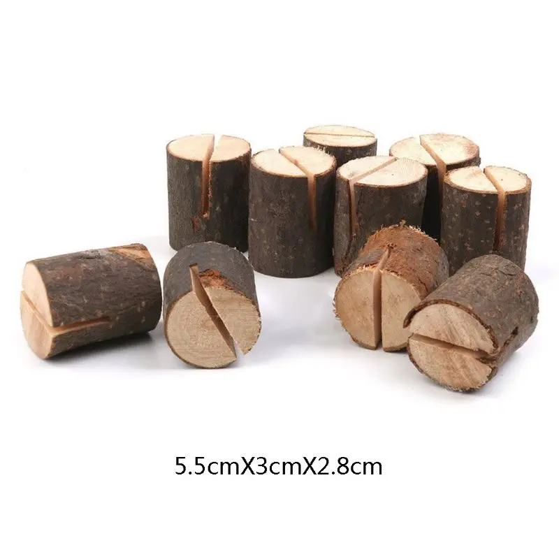 10pcs Rustic Wooden Stump Place Card Holder Number Name Menu Table Stand Picture Photo Clip Wedding Party Supplies