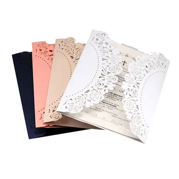 

10 PCS Floral Laser Cut Wedding Invitations with Envelope and Seal for Bridal Shower Baby Shower Birthday Graduation