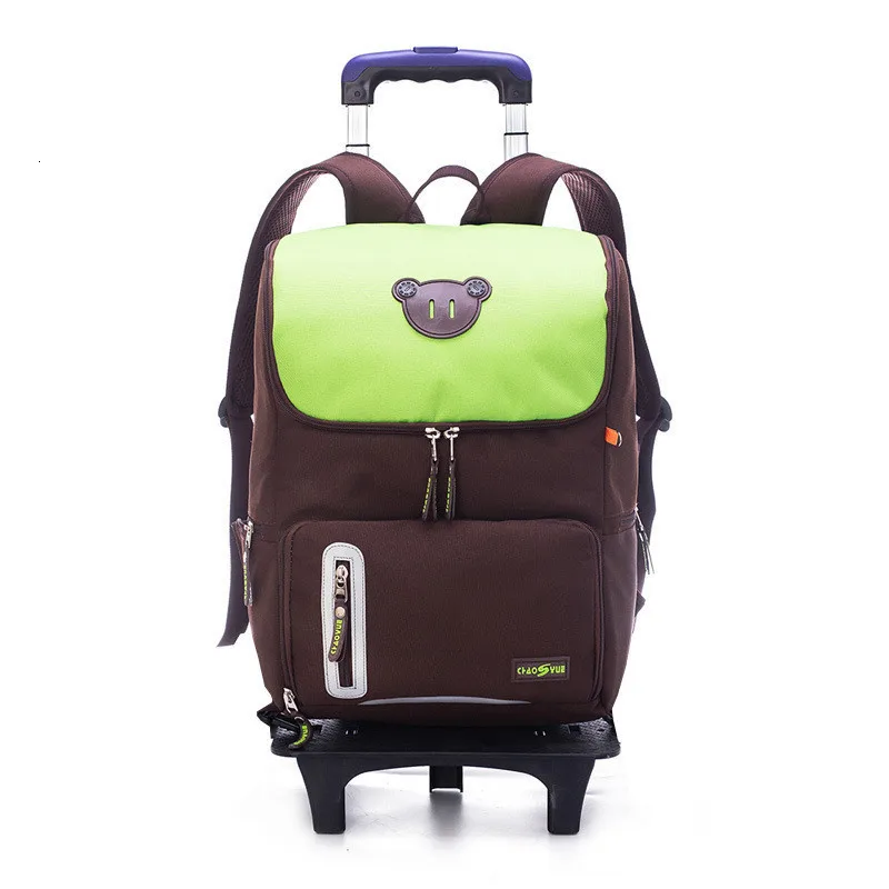 Wheels backpack Children School Bags with 2/6 Removable for Girls boys Trolley Backpack Kids Climbing stairs Wheeled Backpack - Цвет: 2 wheels brown