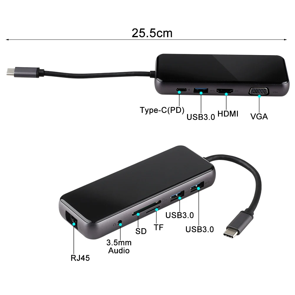 USB-C концентратор type C концентратор для VGA USB 3,0 Thunderbolt 3 HDMI 3,5 мм аудио RJ45 адаптер для MacBook Pro samsung Galaxy S9 USB C концентратор