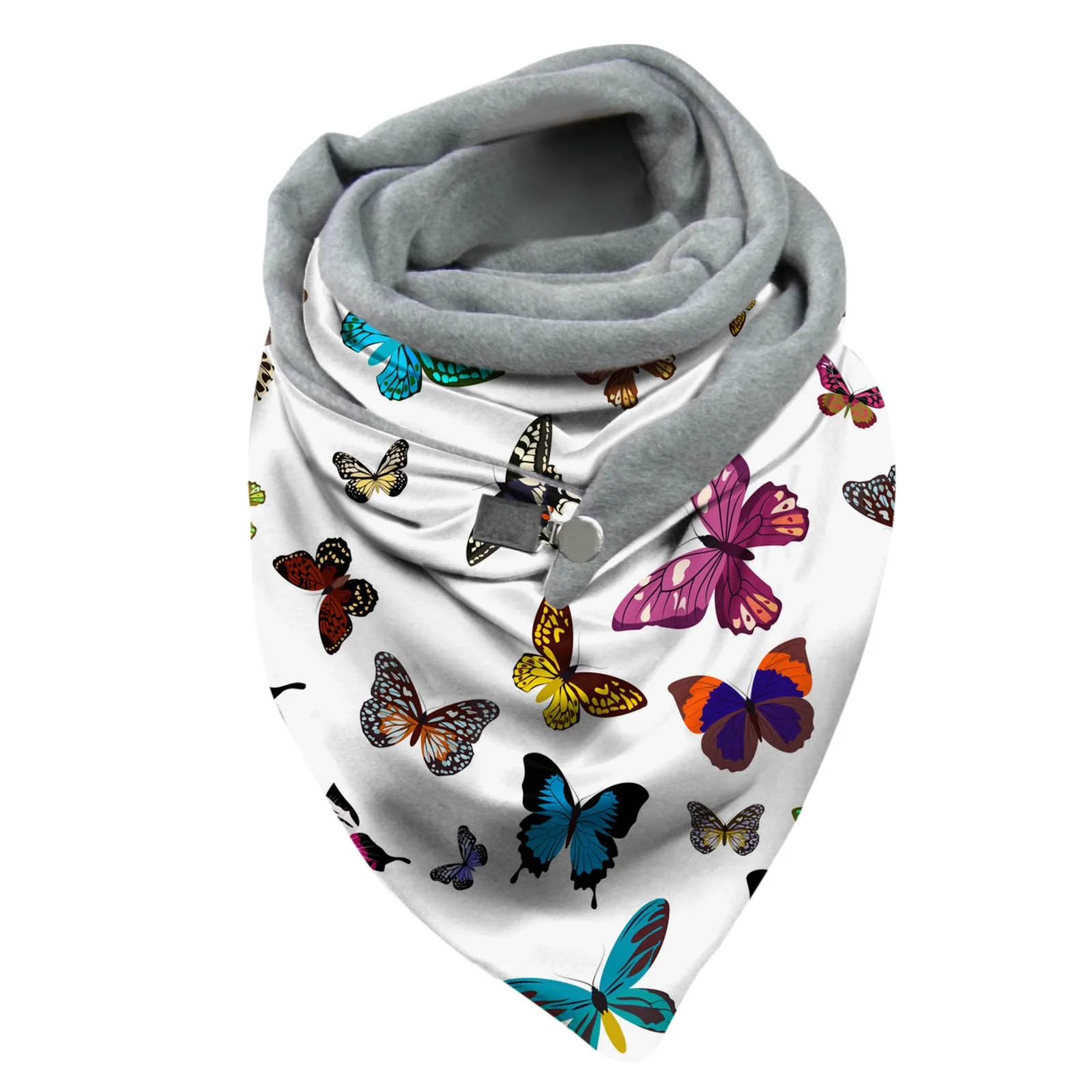 Women Cat Print Scarf Hijabs Retro Button Multi-Purpose Shawl 80cm-100cm Winter