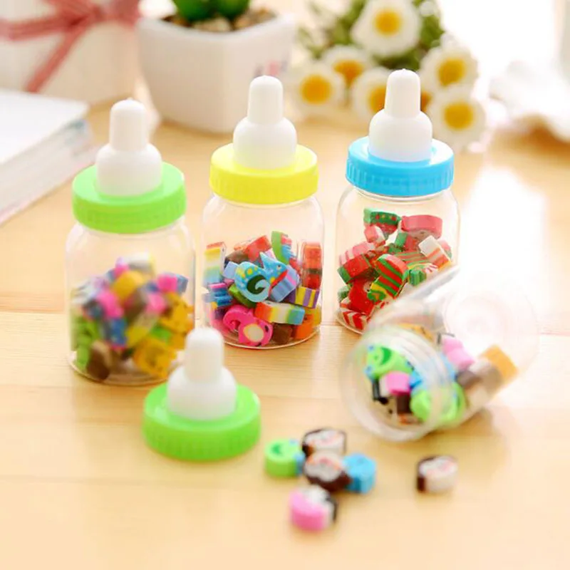 1 bottiglia/18 pz Design Animale Frutta Matita Gomma per bambini Regalo Non tossico Sicurezza Libri di testo scolastici Cancelleria per ufficio alternativa - immagine 3