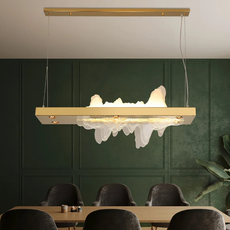 

New Chinese Style Living Room Hanging Lights Modern Simple Creative Restaurant Tea Hall Pendant Lighting Rectangular Table Lamp