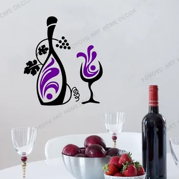 

A Bottle & A Glass Of Wine Silhouette Removable Wall Art Decor Decal Vinyl Sticker For Home Dining Room Kicthen Decoration rb386