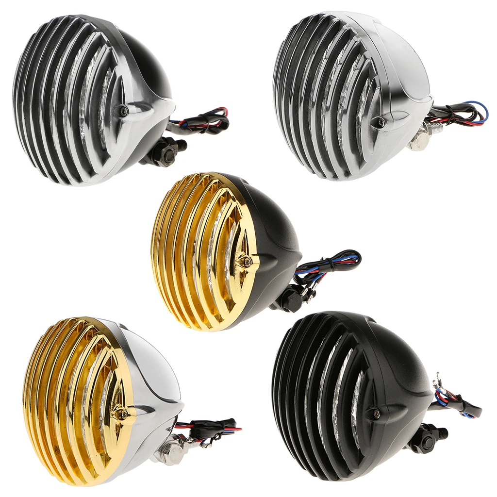 MotorcycleFrontHeadlightwithGrillCoverHousingForBobber