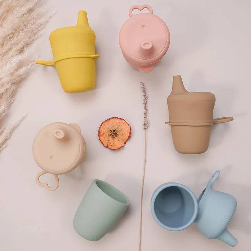 Portable Pure Color Baby Snack Cup Anti Scalding Food Grade Silicone Water Cup Learn To Drink Cup For Children 4