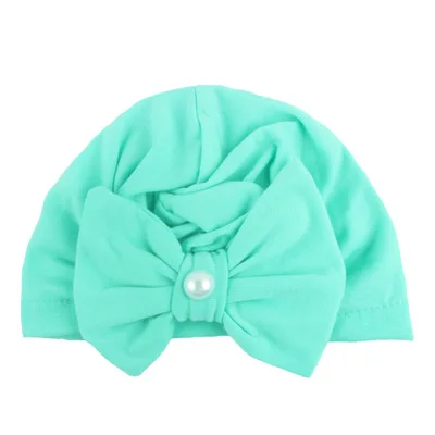 8 цветов, новая перламутровая шапка, детская шапка, новинка, европейская, американская, пересекающая границы, Детские шляпки с бантом, с липкими бусинами, хлопковые детские вязаные шапки - Цвет: B