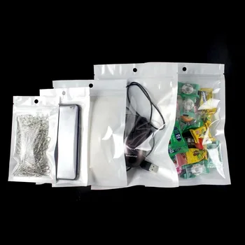 

100pcs One Side Clear White Ziplock Bag Translucent Bag USB Drive Data Cable Bag Small Plastic Gift Packaging Bag