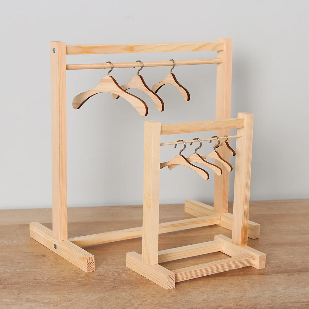 Doll Wooden Clothes Rack Garment Organizer Hangers for Dolls Scarf Handbag Clothes Hangers DIY Dollhouse Accessories