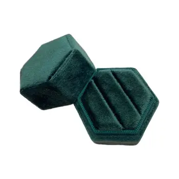 

Hexagon Velvet Ring Box Double Ring Display Holder with Detachable Lid Ring Box Holder for Wedding Ceremony
