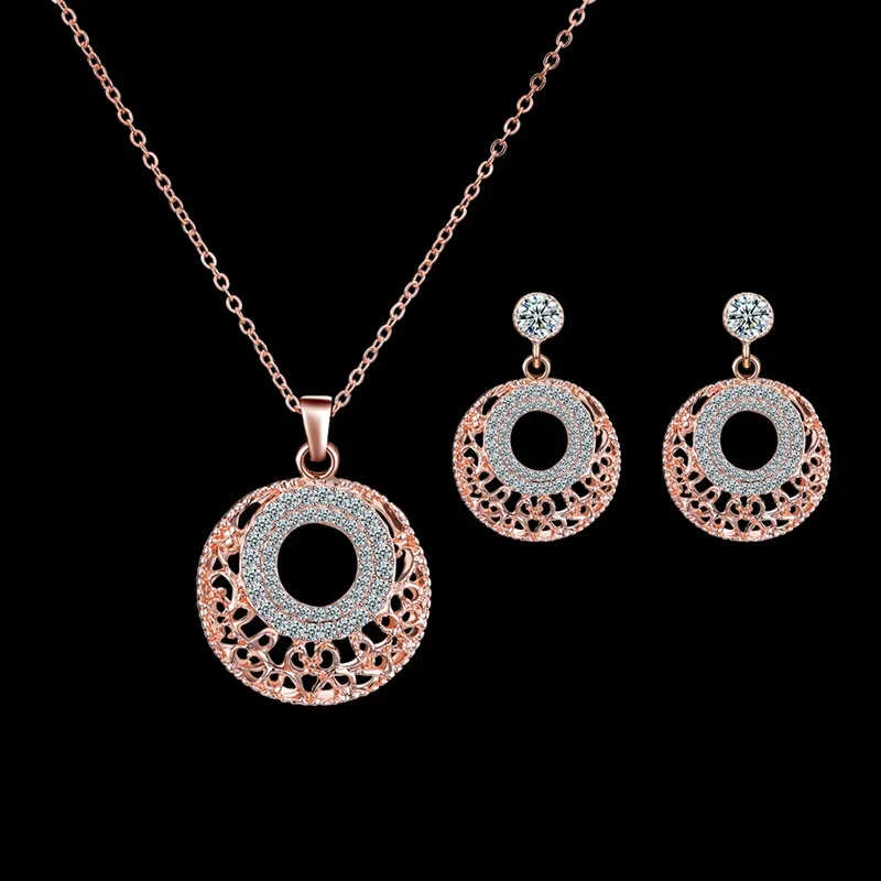 

Zircon Necklace Earrings Two-Piece European and American New Jewelry Bride Wedding Party Gift Jewelry