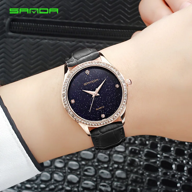 

SANDA Watch Women's Students shi shang zhuang Trend Waterproof Leather Belt Quartz Watch Casual Simple Star WOMEN'S Watch